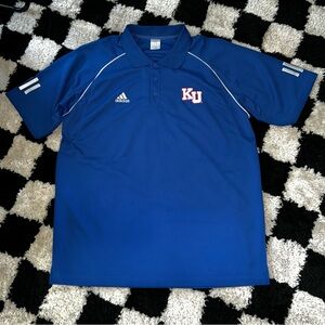 Vintage Adidas Large Kansas University Jayhawks Men's Embroidered Blue Polo Y2K